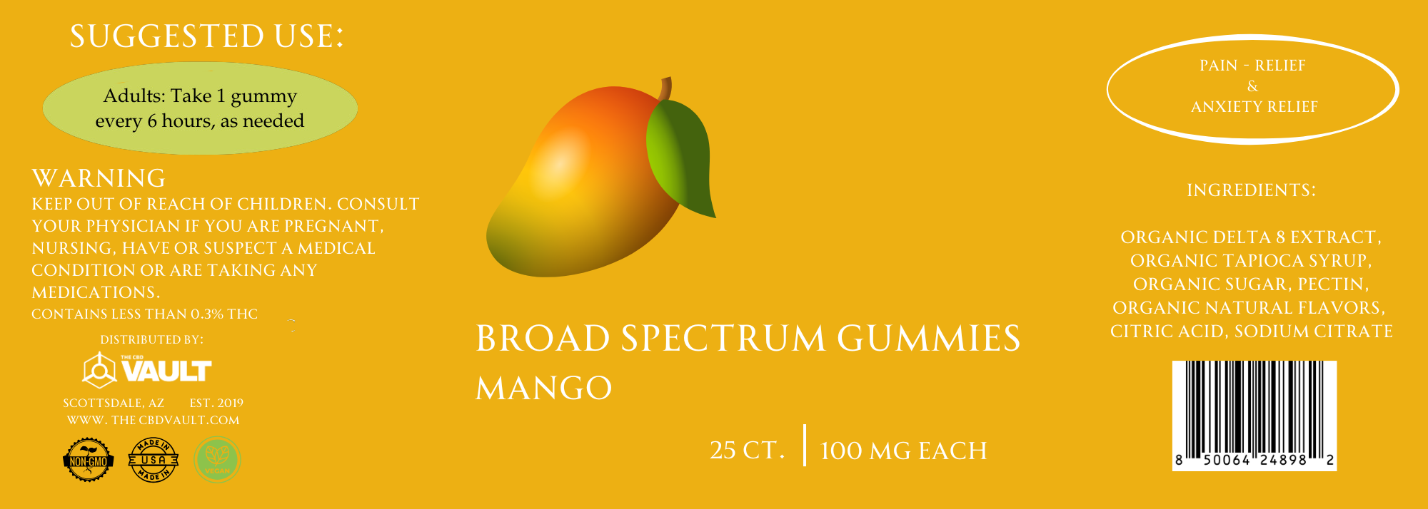 Broad Spectrum CBD Gummies 25 ct. Mango 100mg